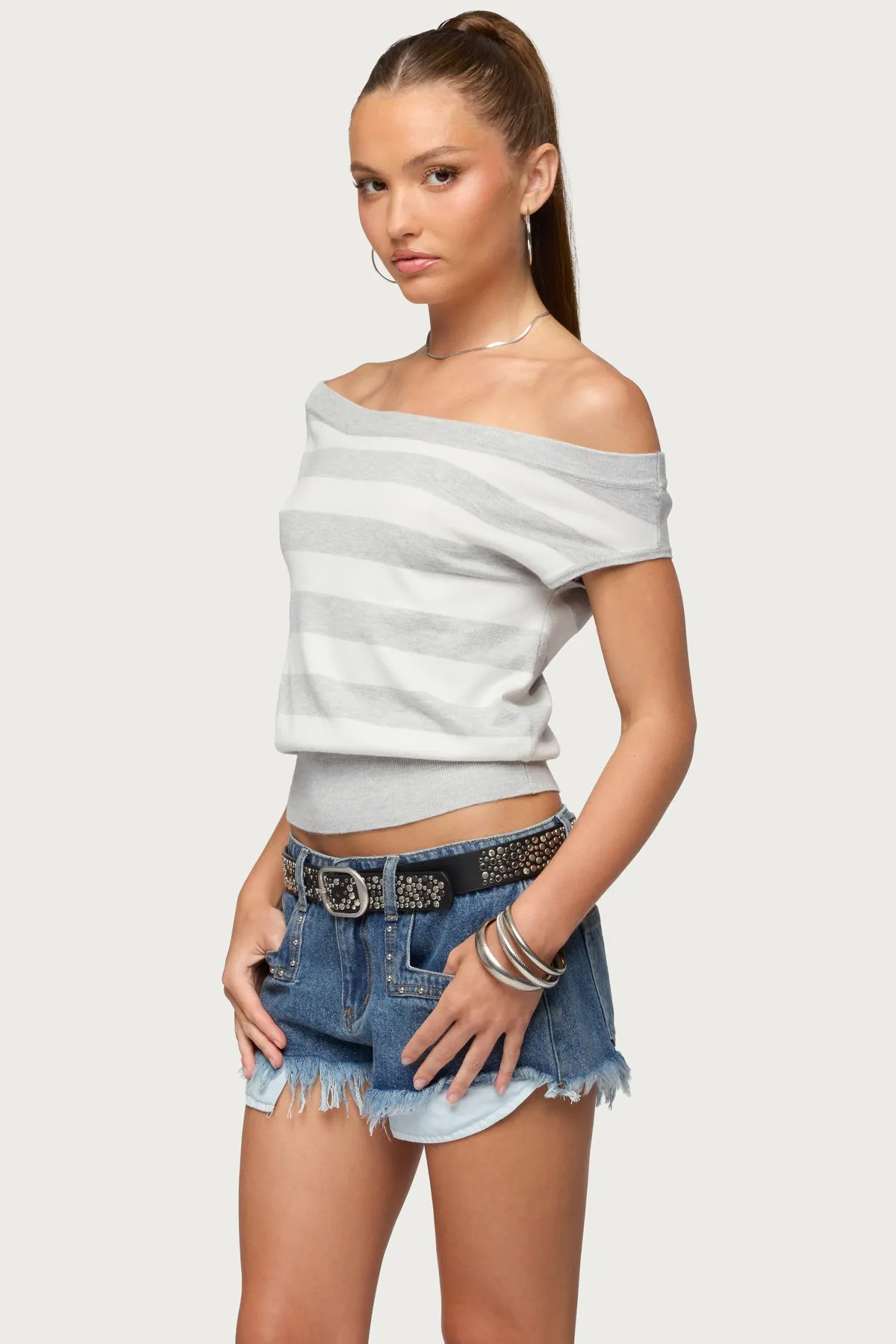 Hettie Off Shoulder Striped Knit Top sold by Edikted product image thumbnail 3