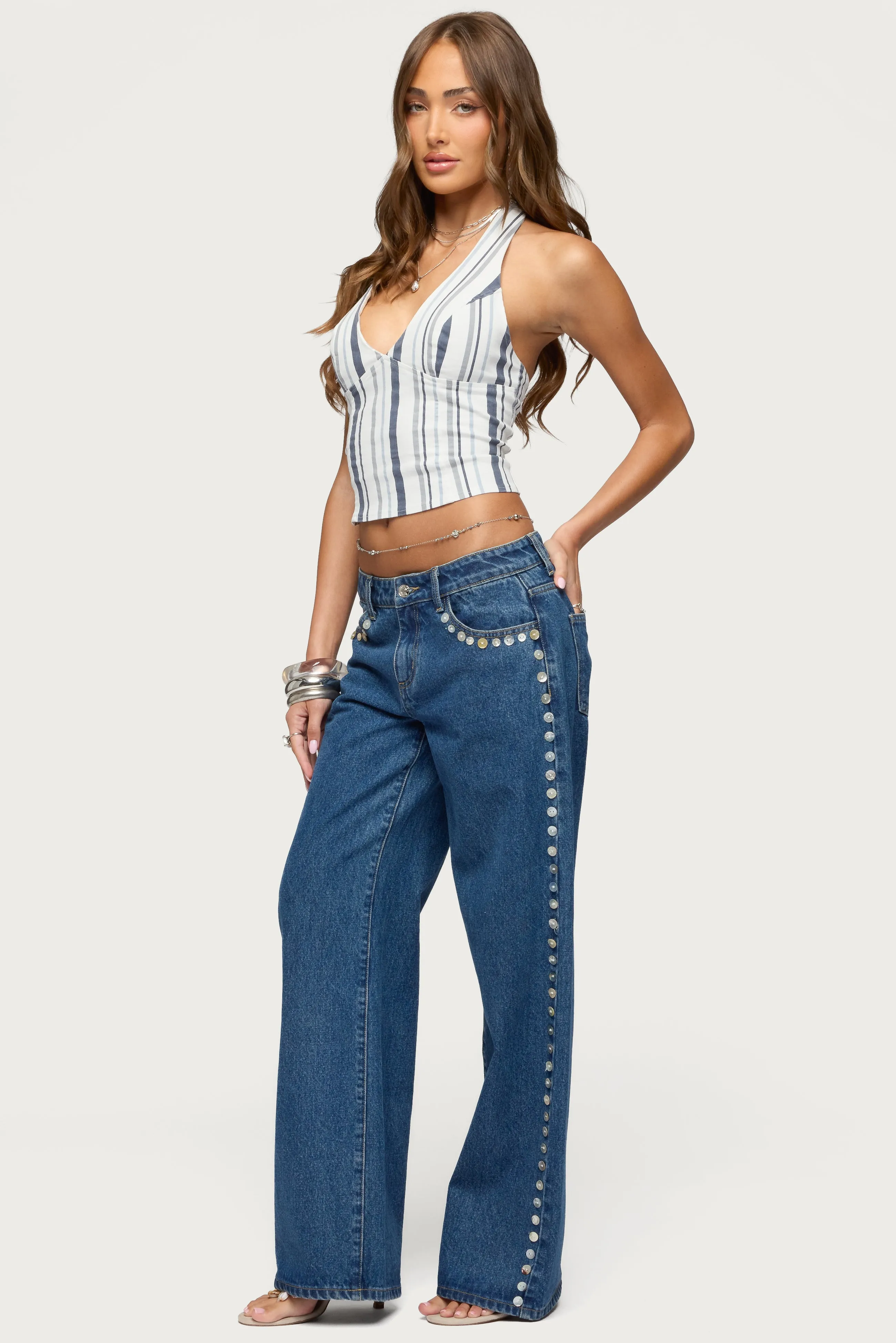 Sofey Striped Denim Halter Top sold by Edikted product image thumbnail 4