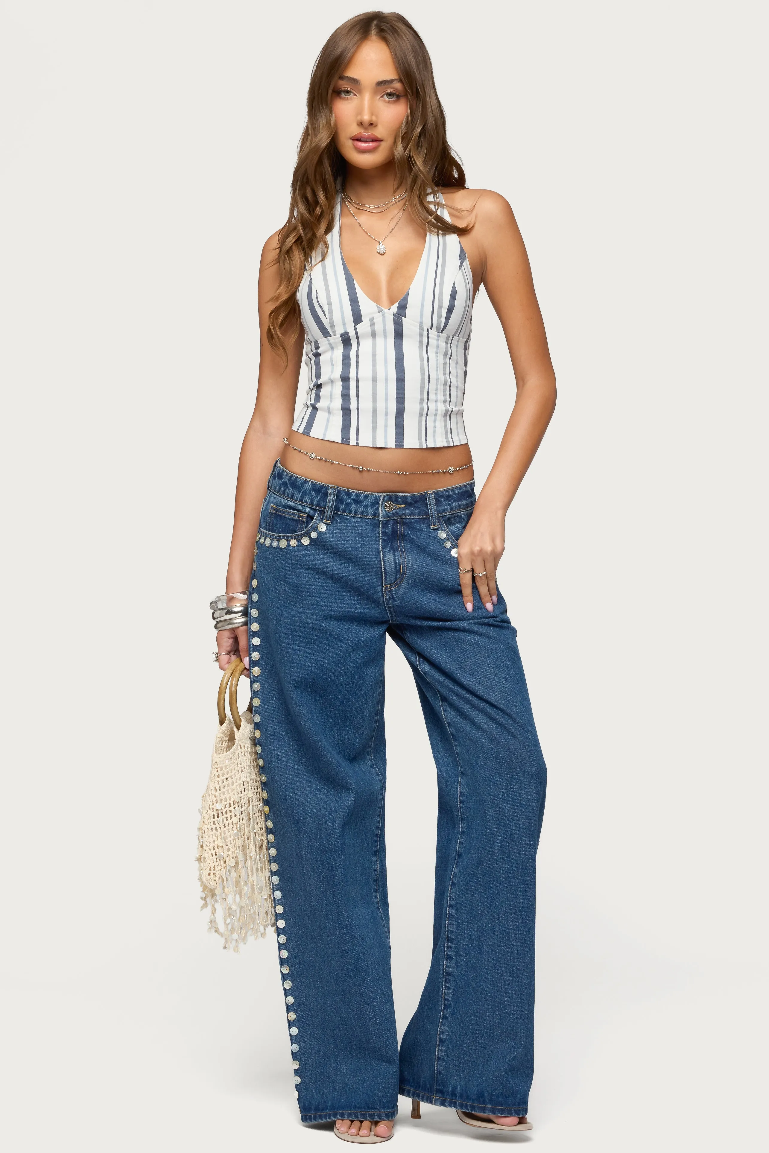 Sofey Striped Denim Halter Top sold by Edikted product image thumbnail 2