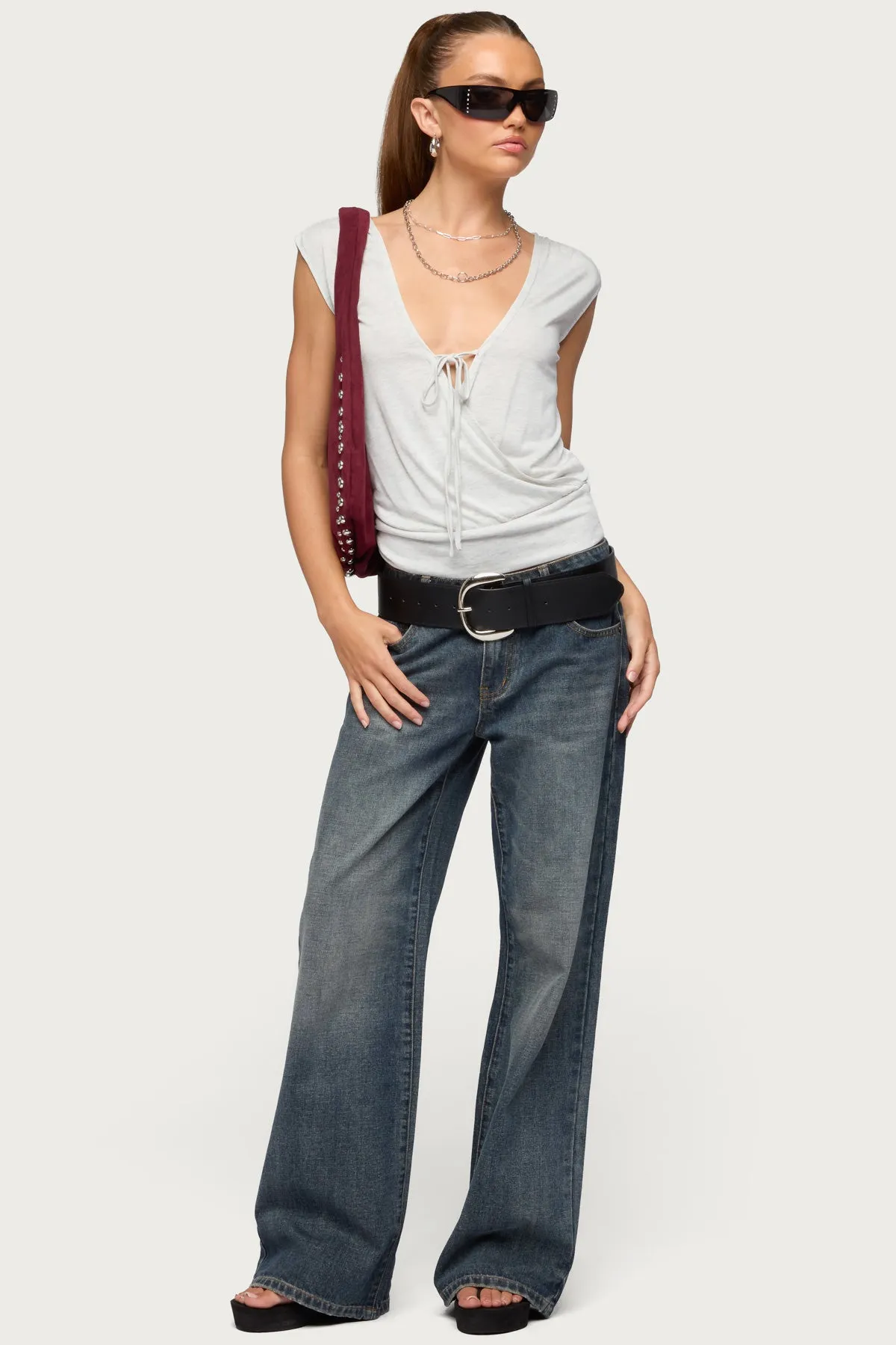 Tie Front V Neck Wrap Top sold by Edikted product image thumbnail 2