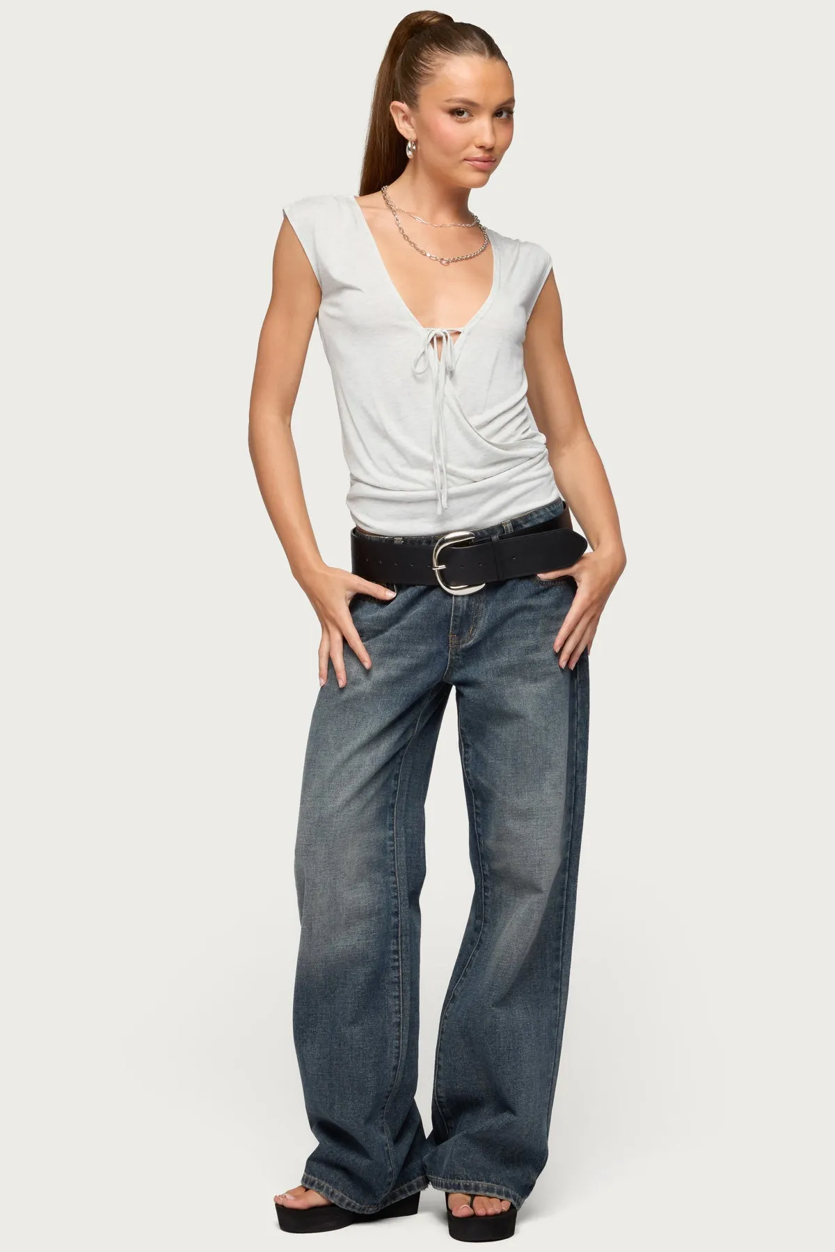 Tie Front V Neck Wrap Top sold by Edikted product image thumbnail 5