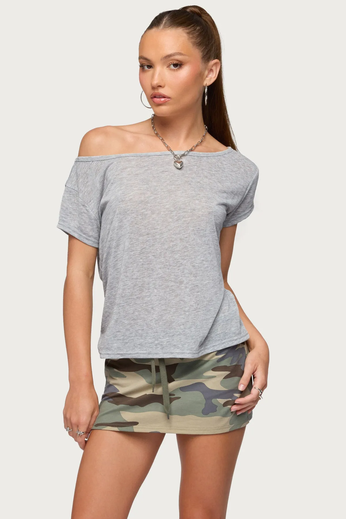Amora Off Shoulder Sheer Top sold by Edikted