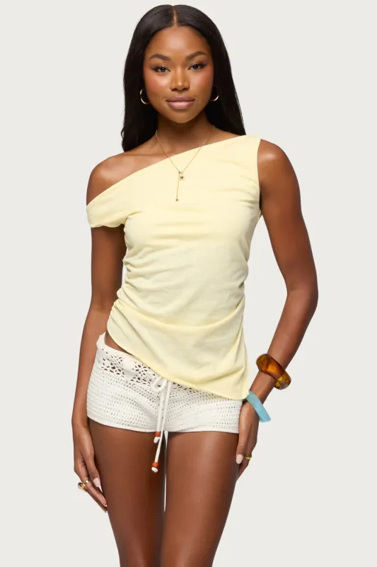 Ruched Asymmetric Off Shoulder Top made by Edikted