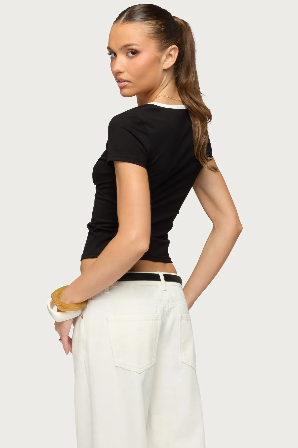 Yulenna Contrast V Neck Top sold by Edikted product image thumbnail 4
