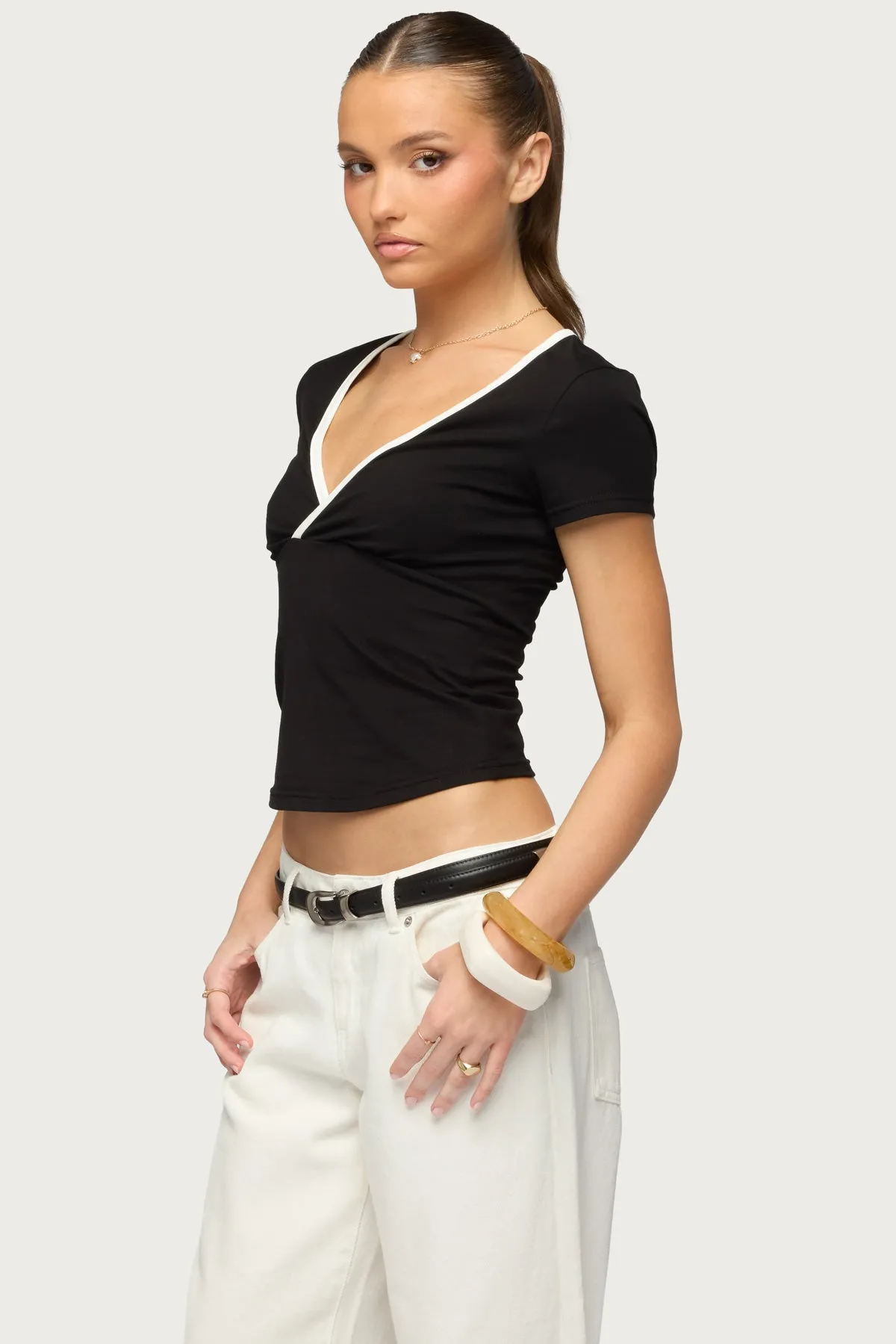 Yulenna Contrast V Neck Top sold by Edikted product image thumbnail 3