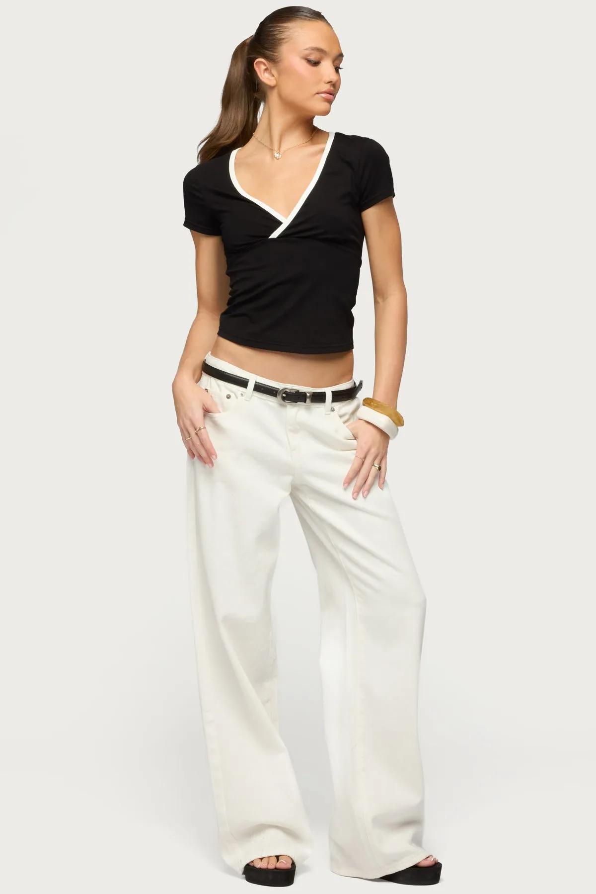 Yulenna Contrast V Neck Top sold by Edikted product image thumbnail 5