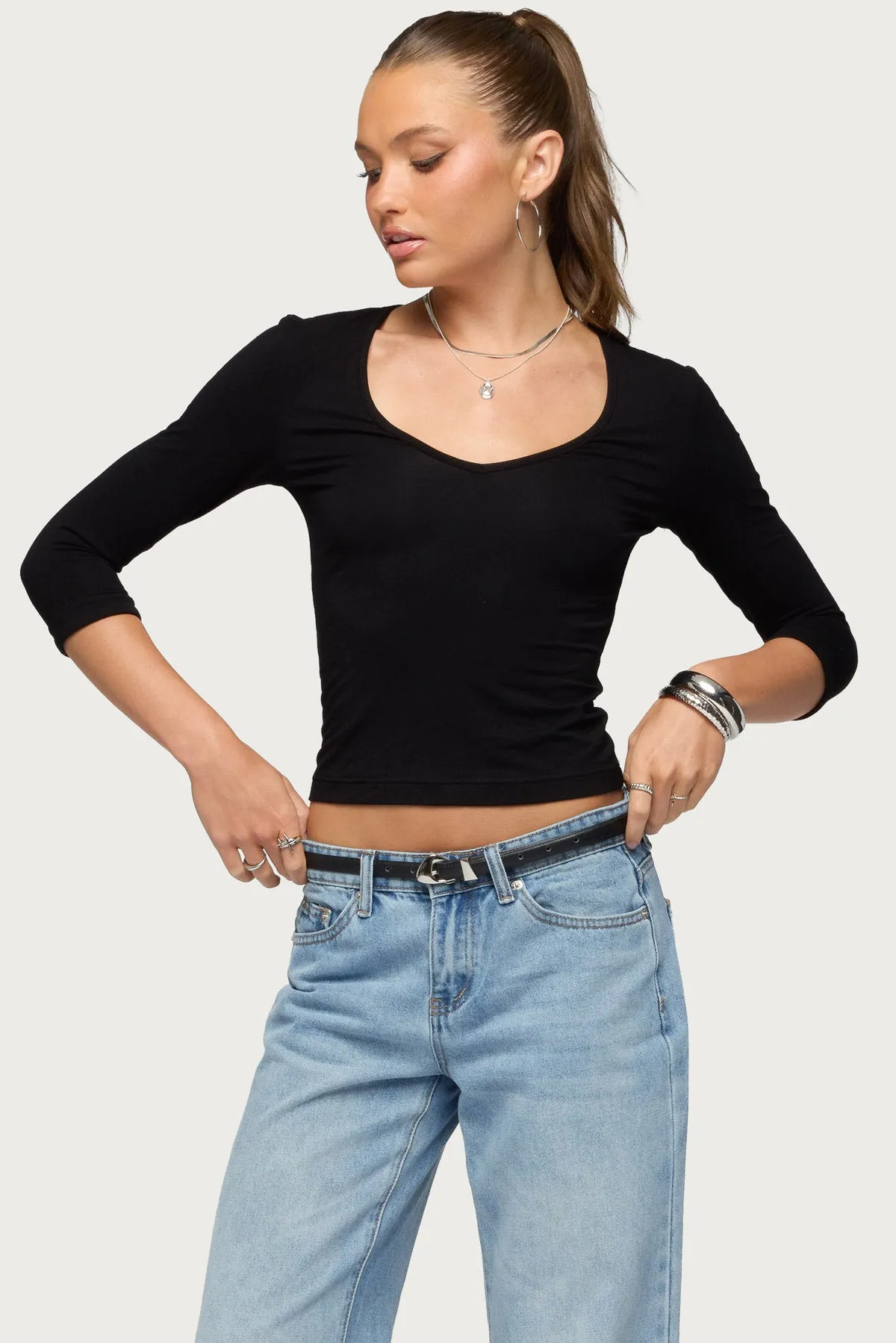Jamila Quarter Sleeve Top sold by Edikted