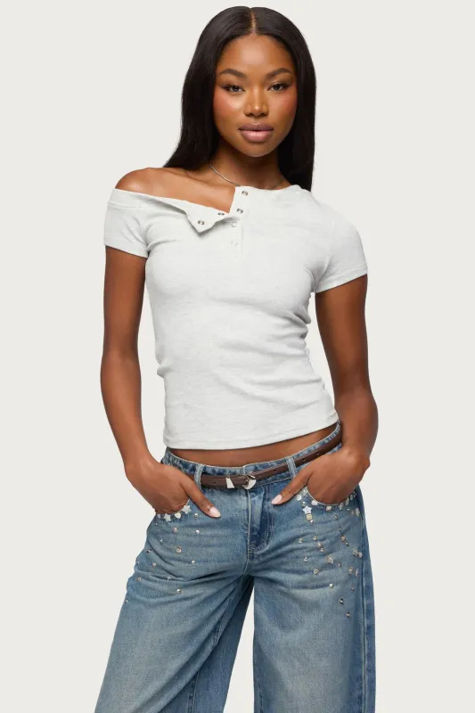 Jubilee Off Shoulder Henley Top made by Edikted