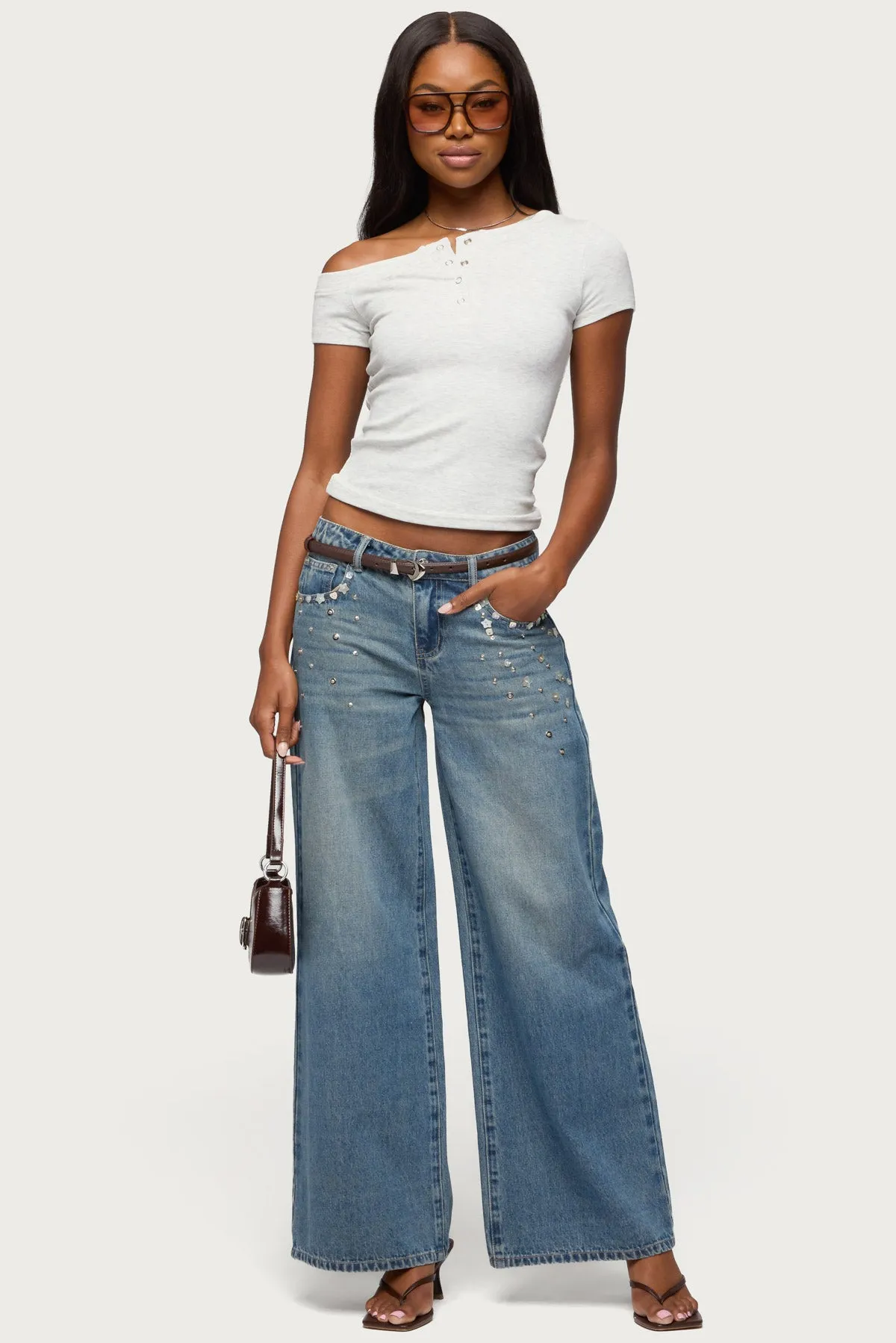 Jubilee Off Shoulder Henley Top sold by Edikted product image thumbnail 2