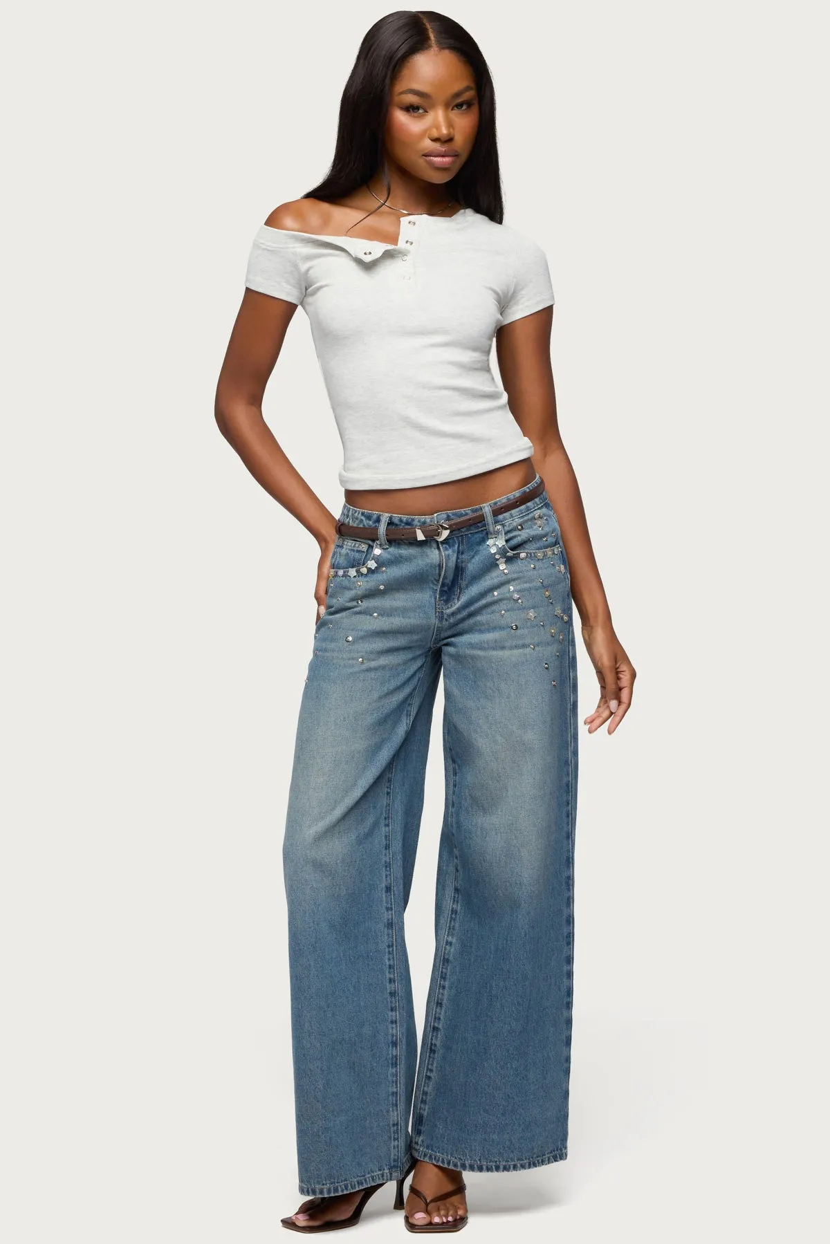 Jubilee Off Shoulder Henley Top sold by Edikted product image thumbnail 5