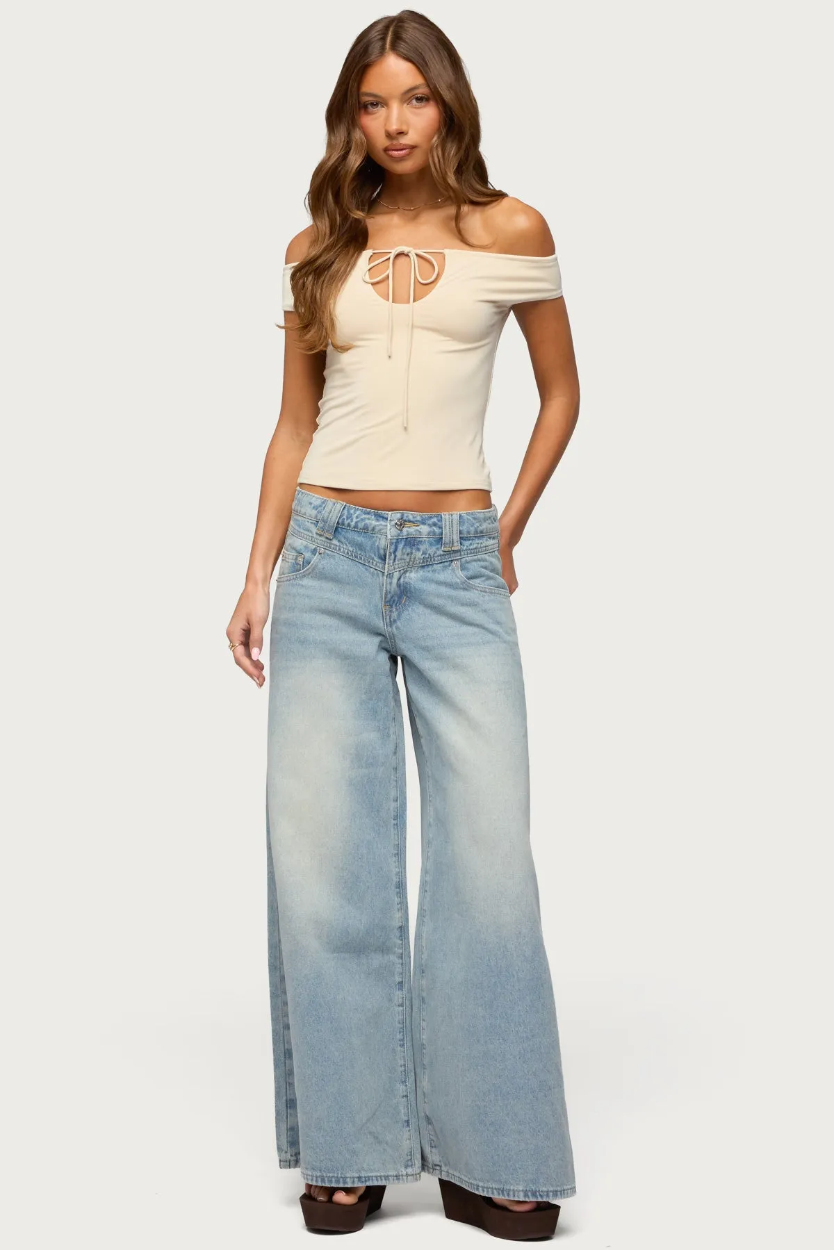 Stitched Low Rise Wide Leg Jeans sold by Edikted product image thumbnail 5
