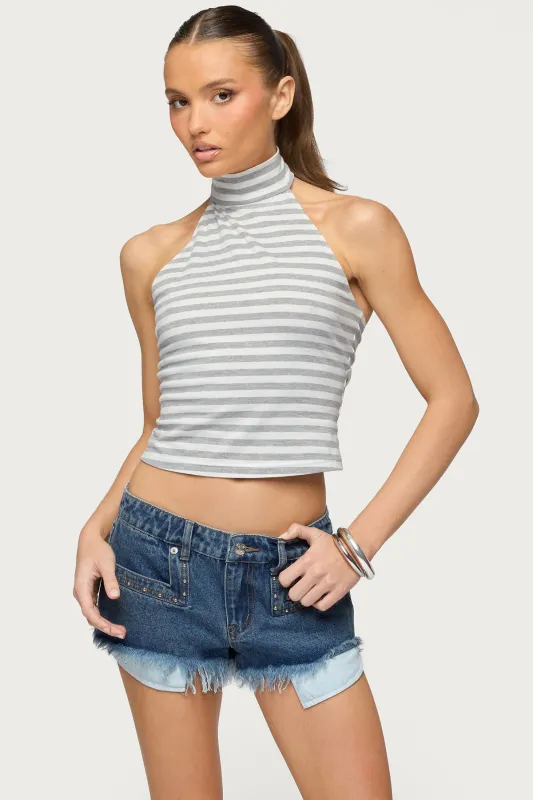 Kay Striped High Neck Halter Top made by Edikted