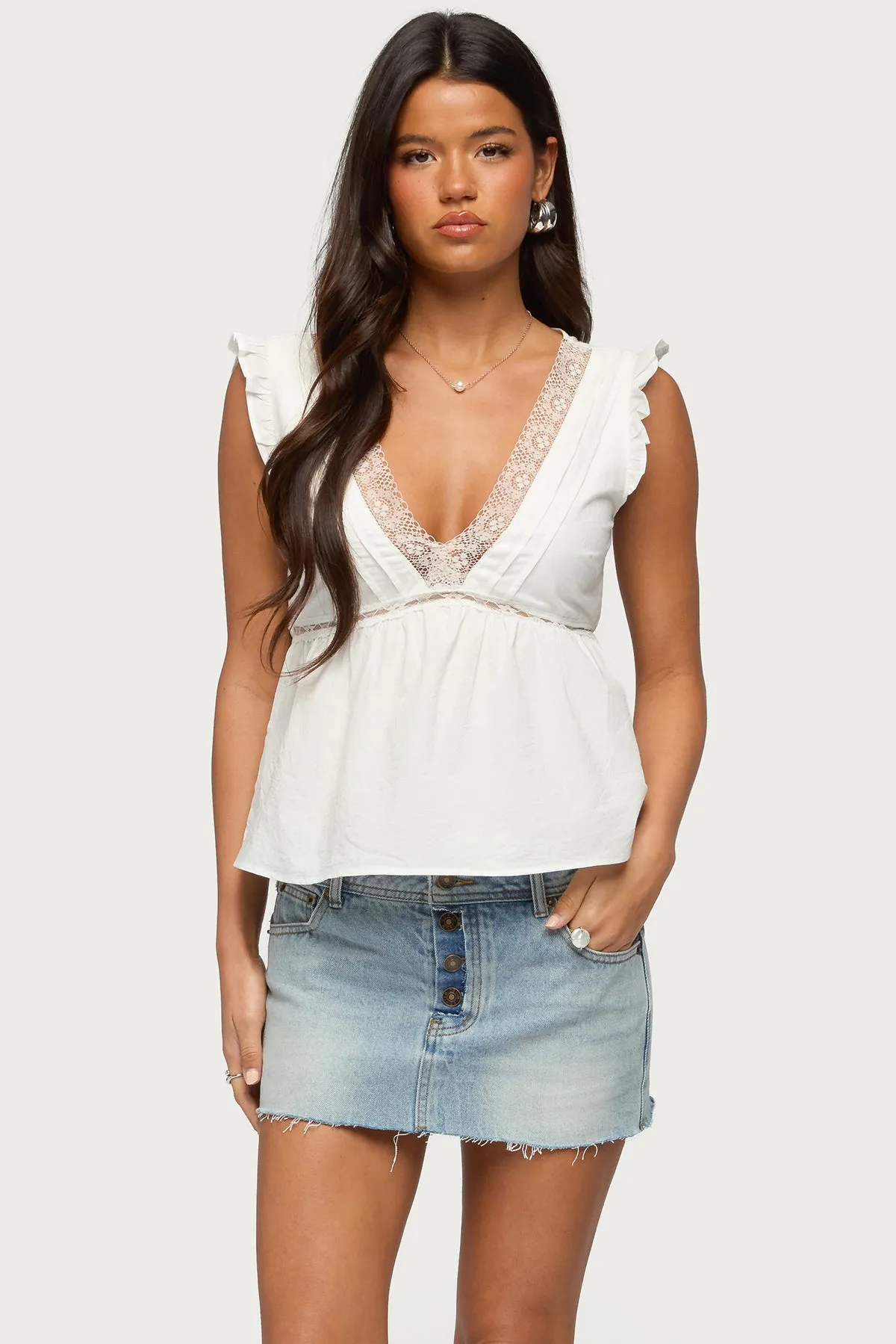 Meadow Linen Look Lacey Top sold by Edikted