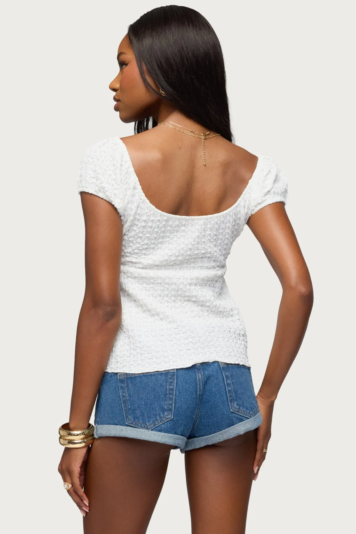 Dorothey Textured Tie Front Top sold by Edikted product image thumbnail 5