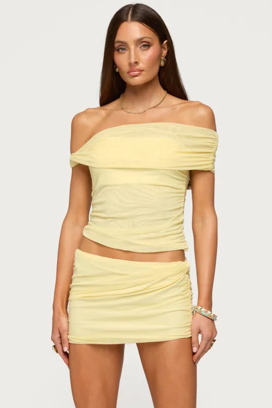 Raquela Twist Off Shoulder Ruched Top made by Edikted