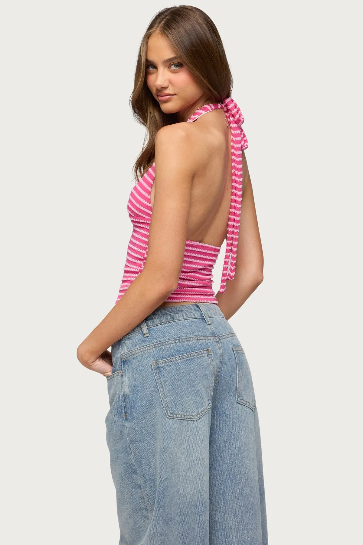 Maylah Keyhole Striped Textured Halter Top sold by Edikted product image thumbnail 5