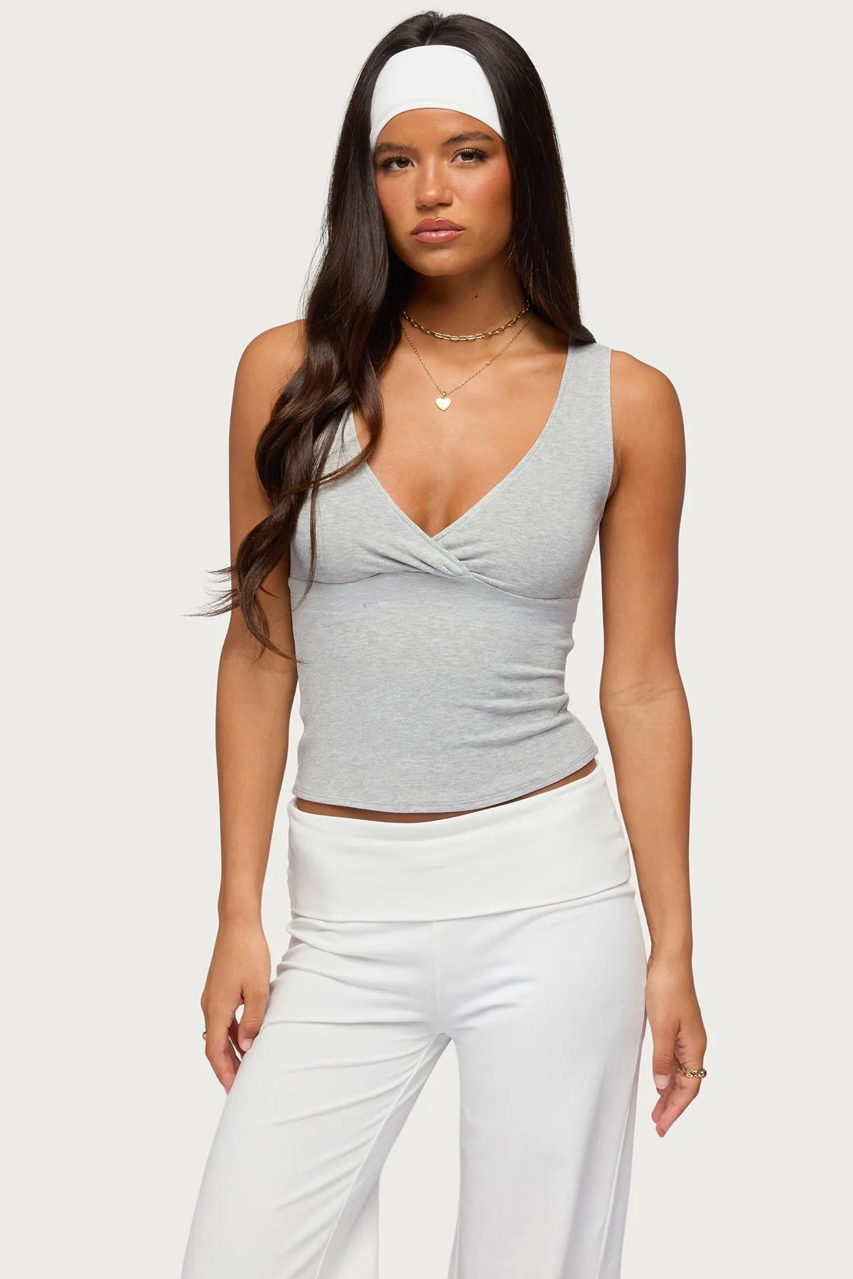 Lalisa V Neck Ribbed Tank Top sold by Edikted