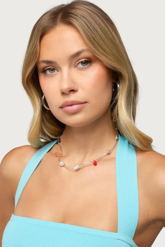 Stone & Pearl Charm Necklace made by Edikted