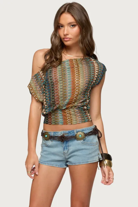 Taniya Off Shoulder Zigzag Crochet Top made by Edikted