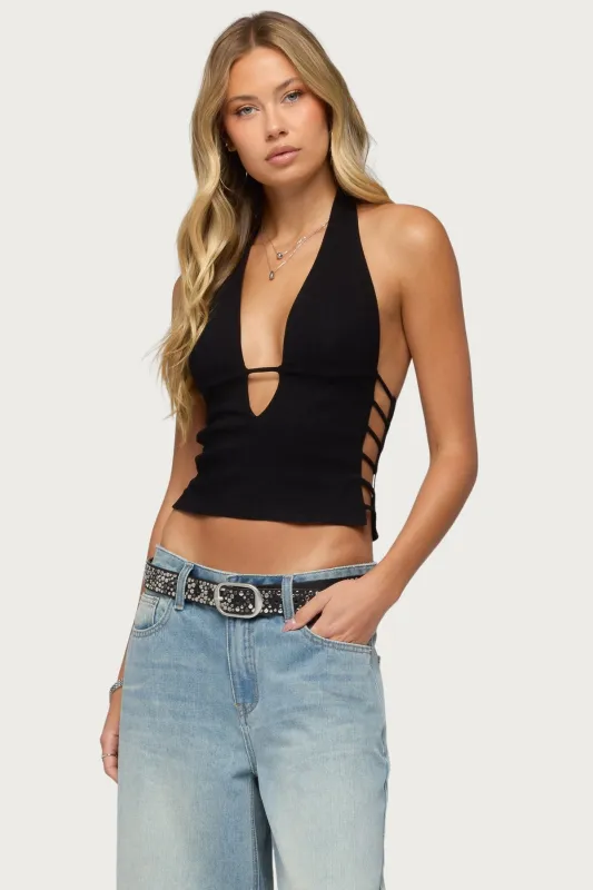 Aneera Cutout Plunging Halter Top made by Edikted