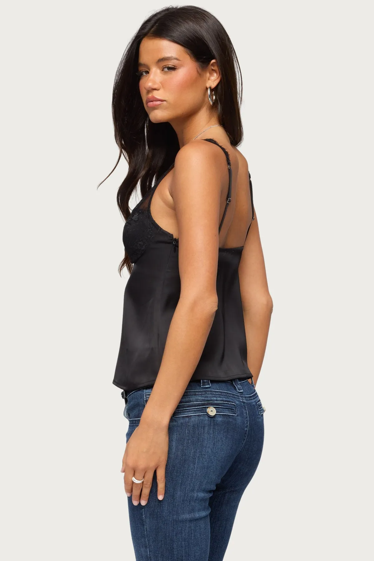 Vikkey Lacey Satin Effect Tank Top sold by Edikted product image thumbnail 4