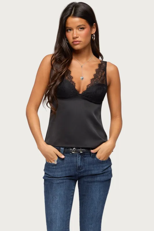 Vikkey Lacey Satin Effect Tank Top made by Edikted