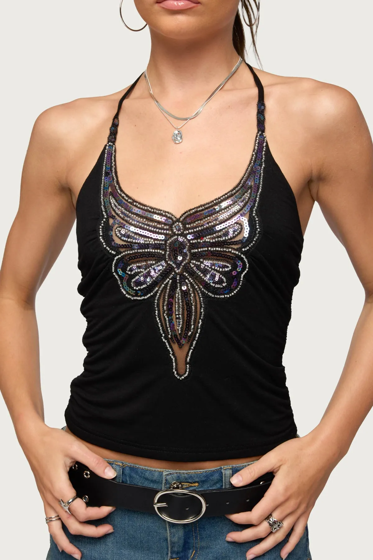 Butterfly Bead & Sequin Halter Top sold by Edikted product image thumbnail 4