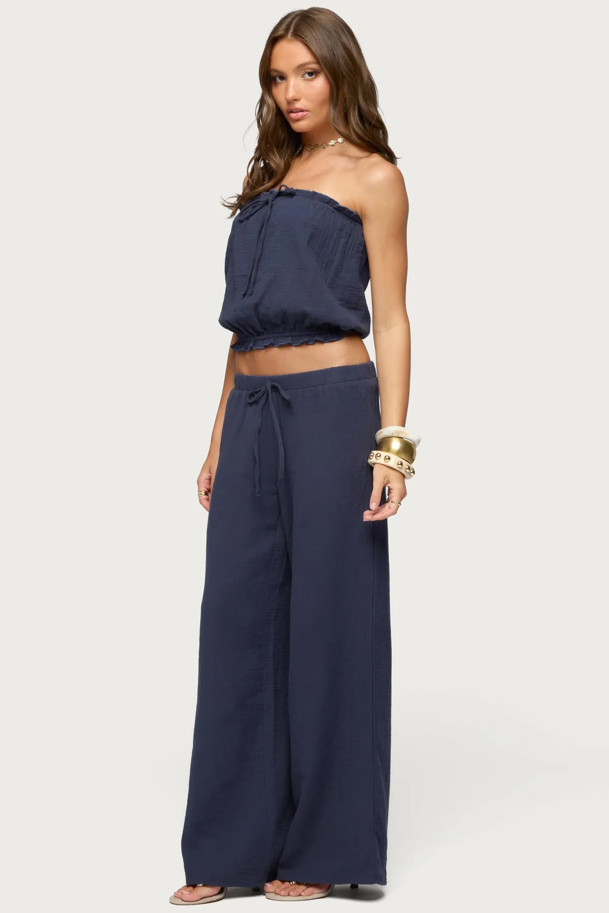 Viktoria Wide Leg Gauze Pants sold by Edikted product image thumbnail 4