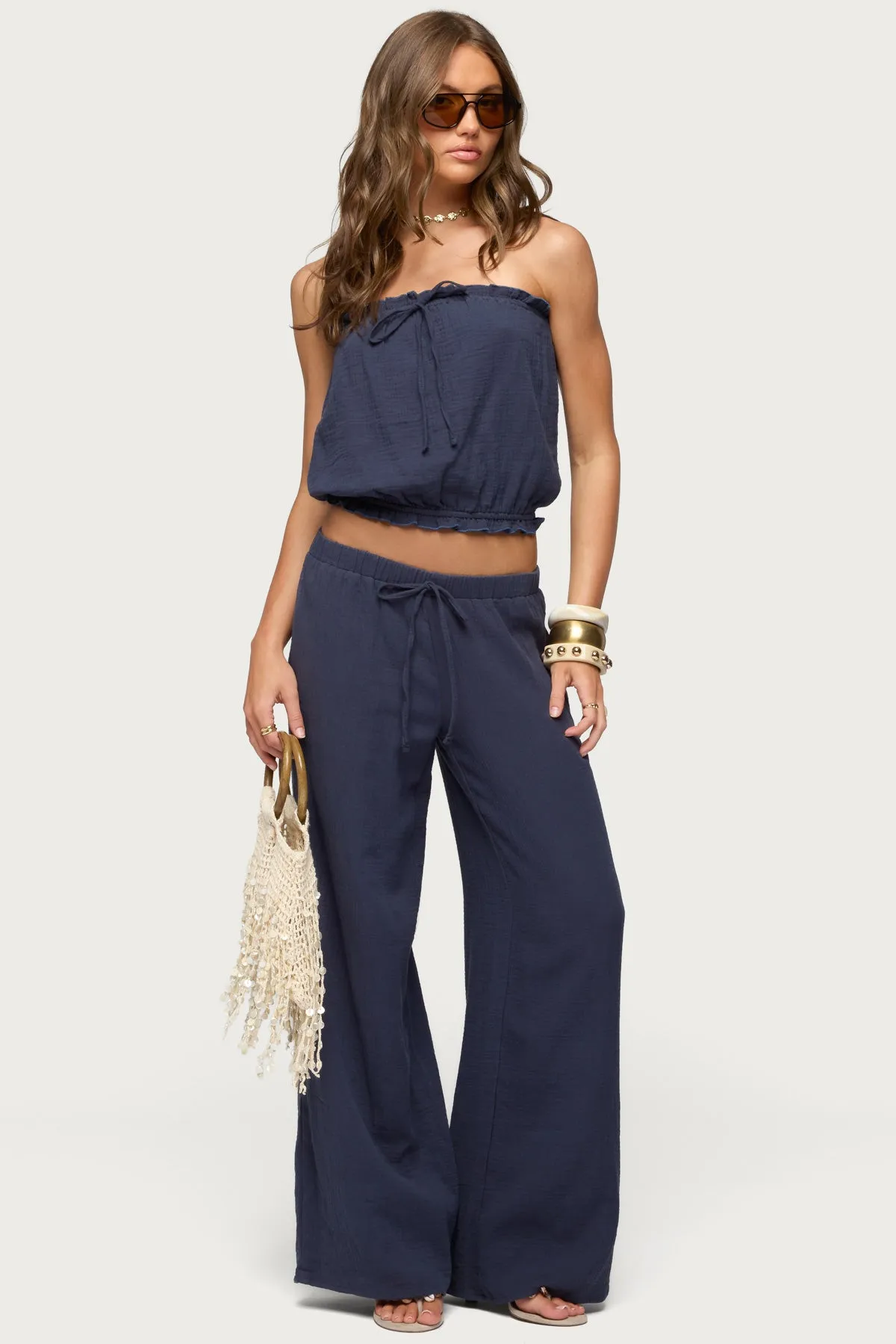 Viktoria Wide Leg Gauze Pants sold by Edikted