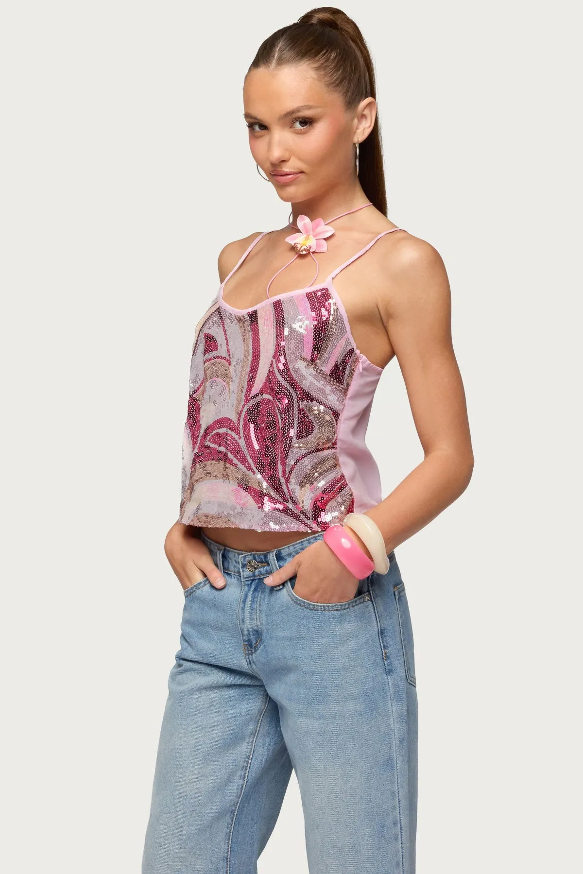 Ceren Abstract Sequin Tank Top sold by Edikted product image thumbnail 4