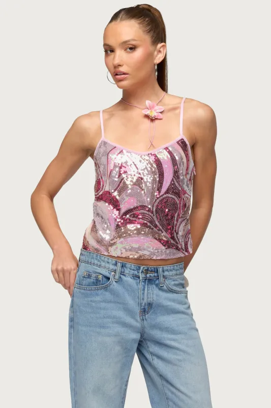 Ceren Abstract Sequin Tank Top made by Edikted