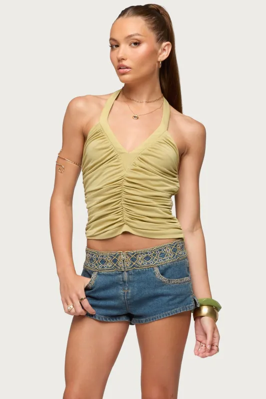 Jackey Ruched V Neck Halter Top made by Edikted