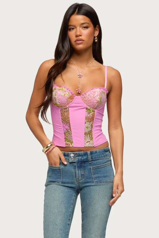 Inka Floral Sequin Bead Cupped Corset made by Edikted