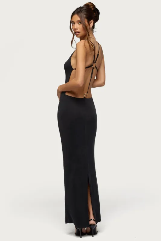Zhuri Ring Backless Maxi Dress made by Edikted