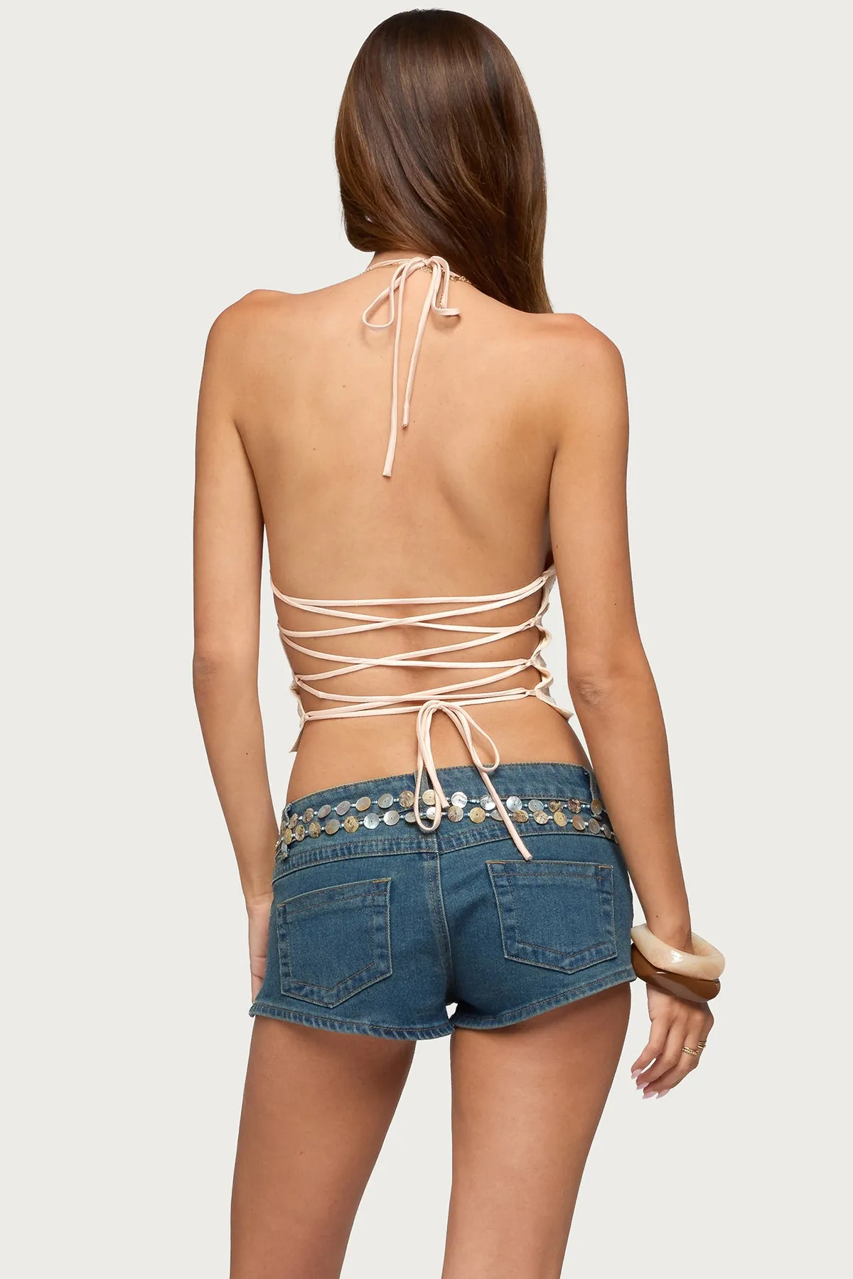 Catia Backless Sequin Mesh Halter Top sold by Edikted product image thumbnail 4