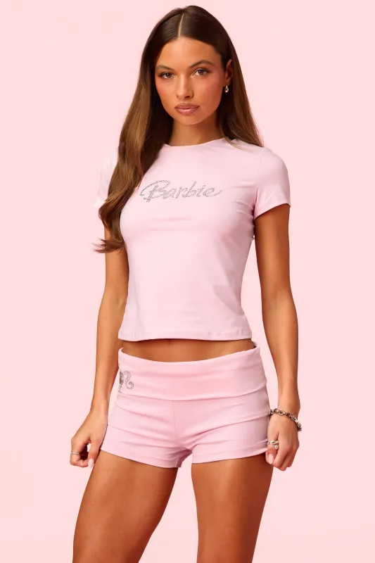 Barbie™ Rhinestone T Shirt made by Edikted