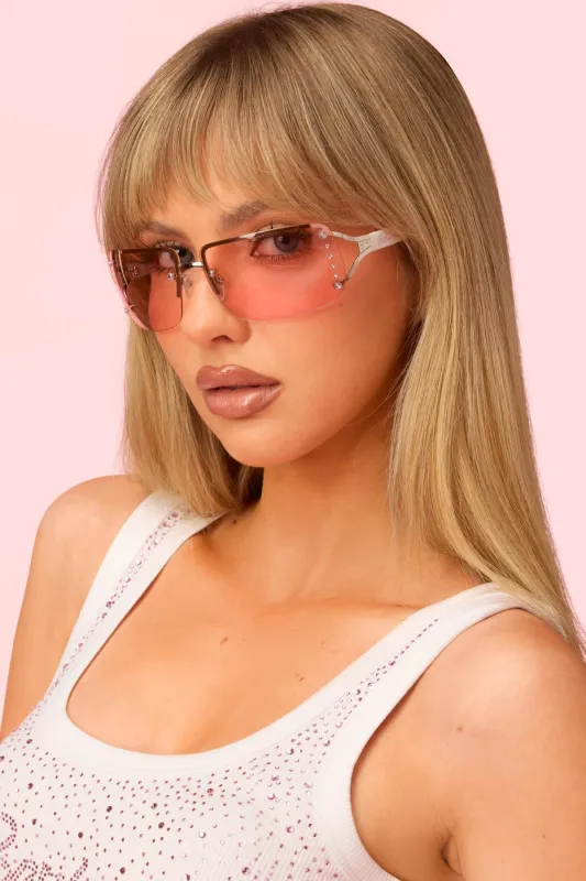 Barbie™ Rhinestone Rectangle Sunglasses made by Edikted
