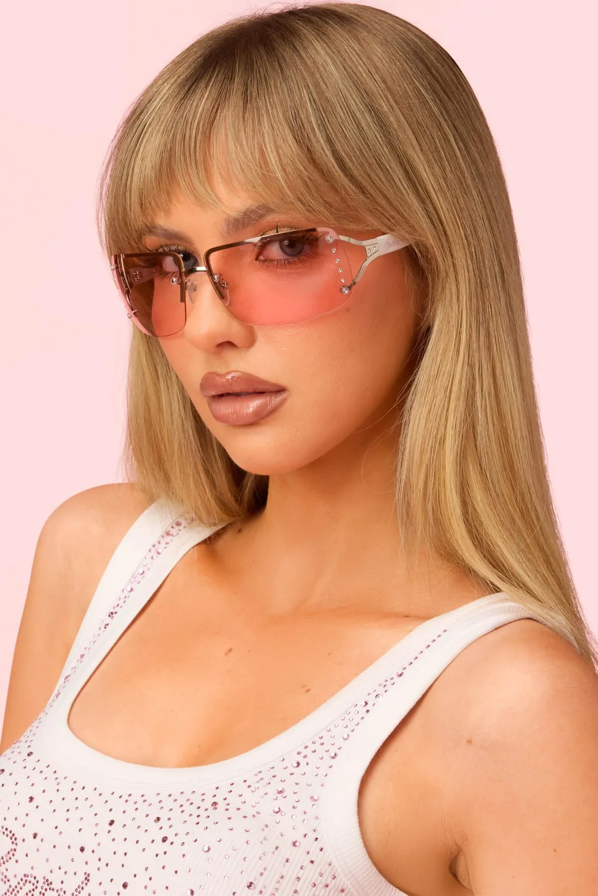 Barbie™ Rhinestone Rectangle Sunglasses sold by Edikted