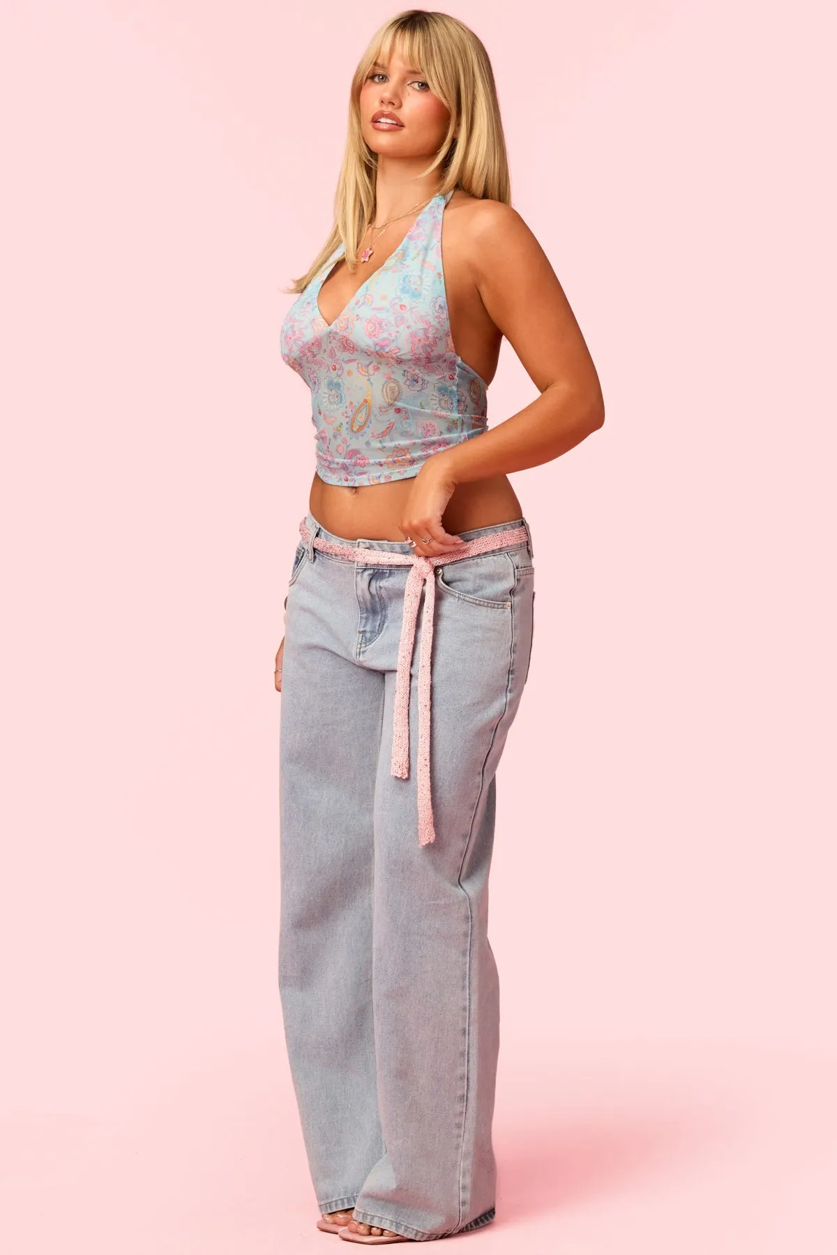 Barbie™ Fever Paisley Mesh Halter Top sold by Edikted product image thumbnail 4