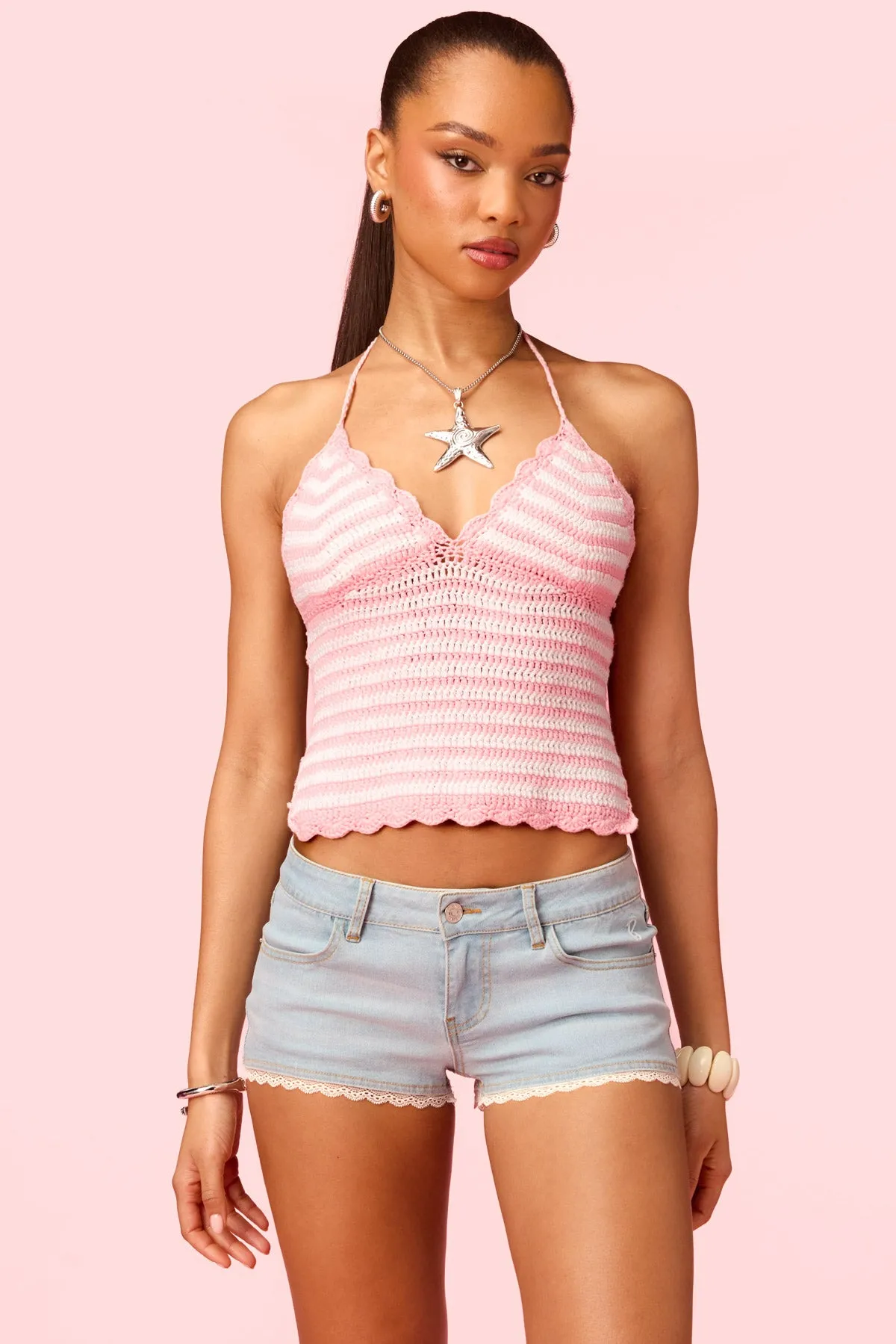 Barbie™ Backless Striped Crochet Halter Top sold by Edikted product image thumbnail 3