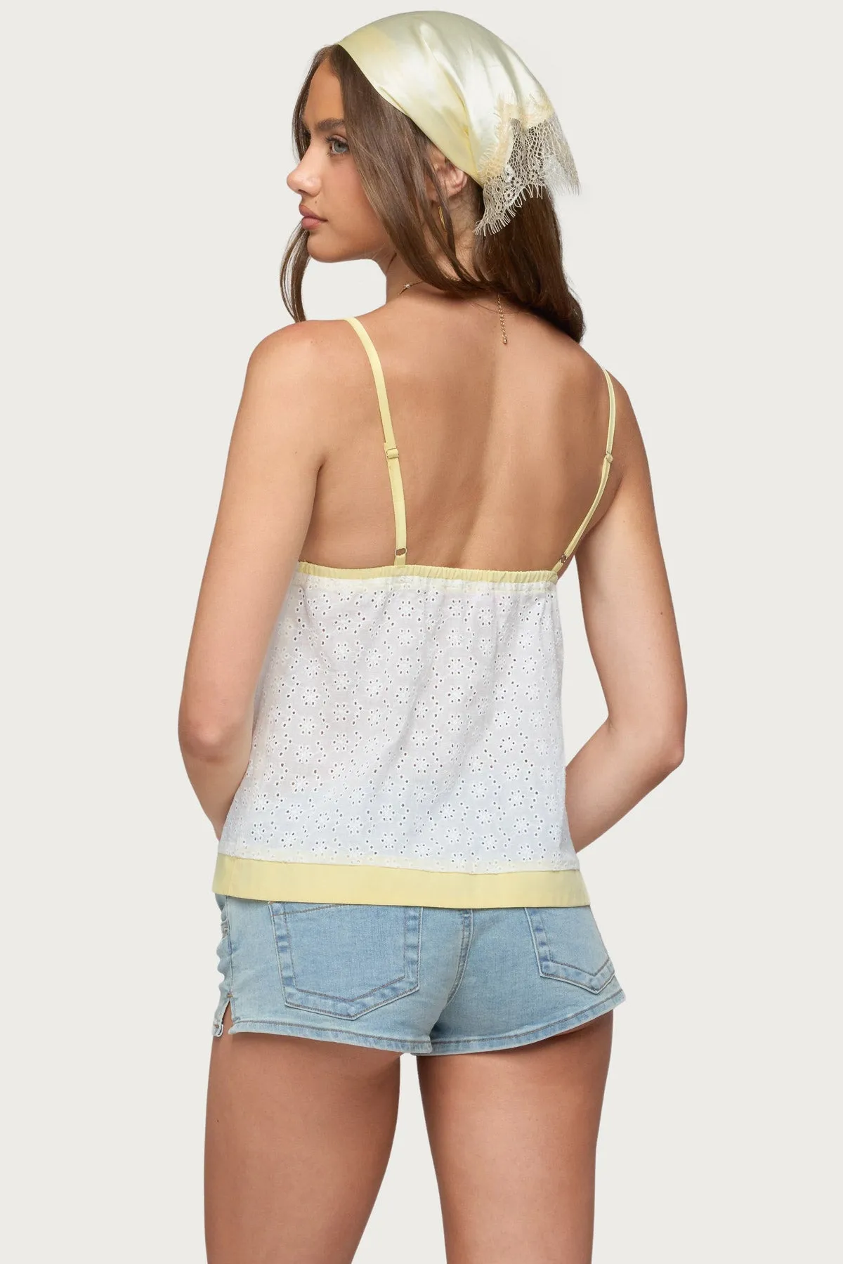 Mavie Contrast Eyelet Babydoll Tank Top sold by Edikted product image thumbnail 5