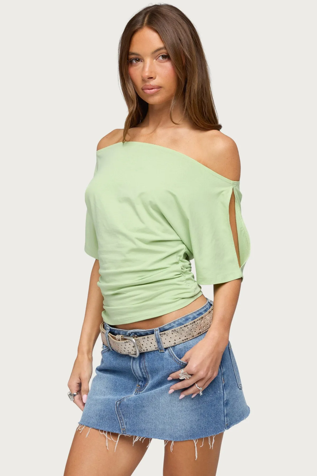 Feng Ruched Off Shoulder Cutout Top sold by Edikted product image thumbnail 3
