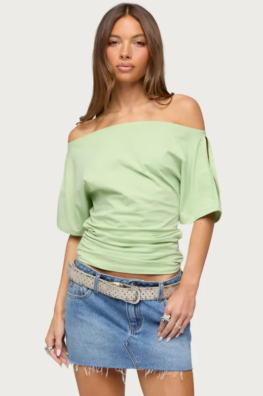 Feng Ruched Off Shoulder Cutout Top made by Edikted
