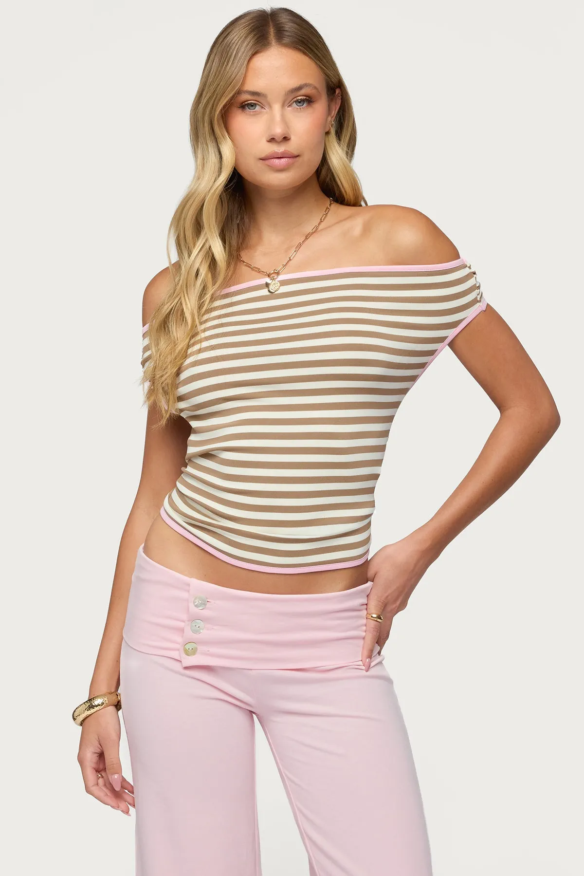 Zory Striped Backless Off Shoulder Top sold by Edikted product image thumbnail 4