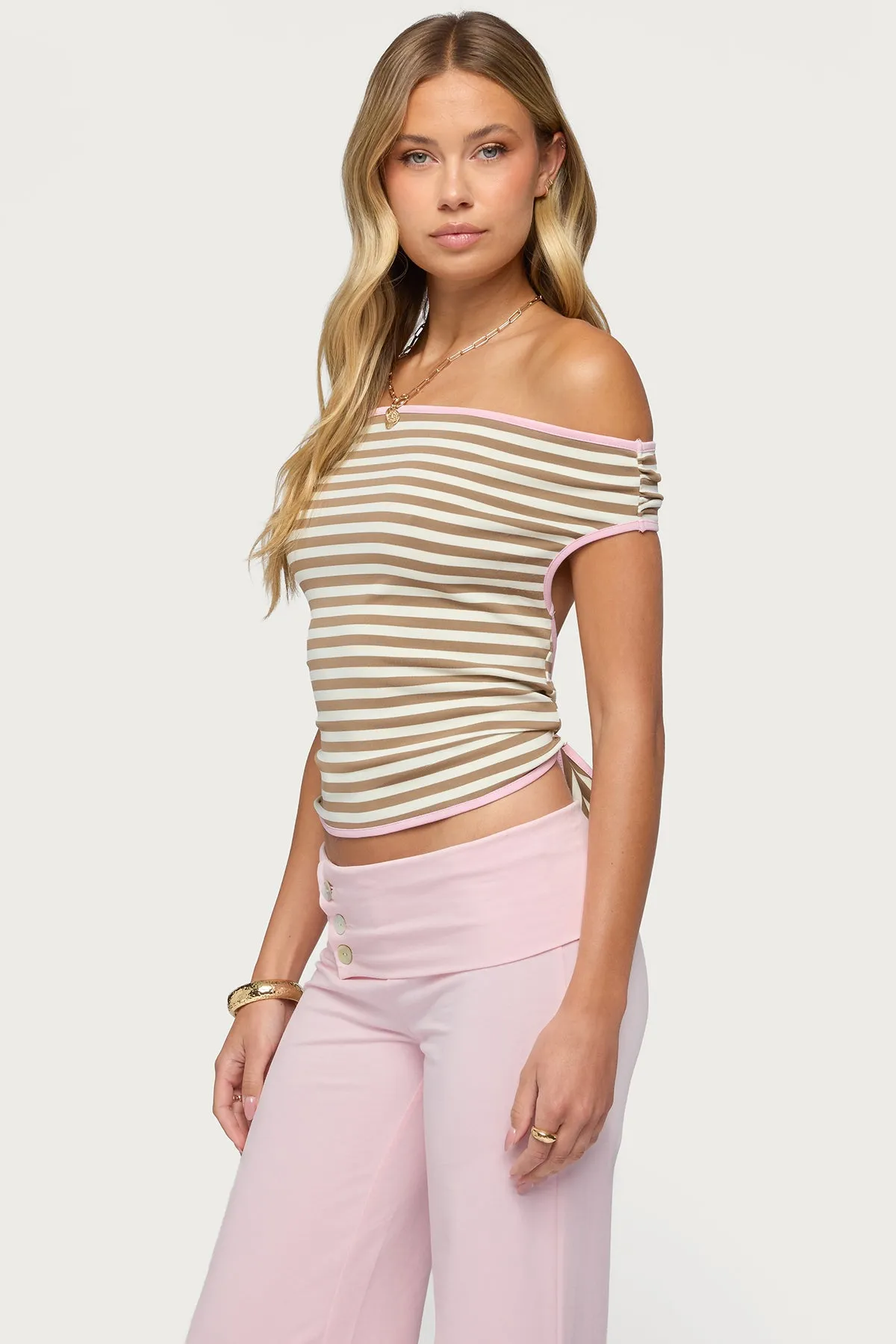 Zory Striped Backless Off Shoulder Top sold by Edikted product image thumbnail 3