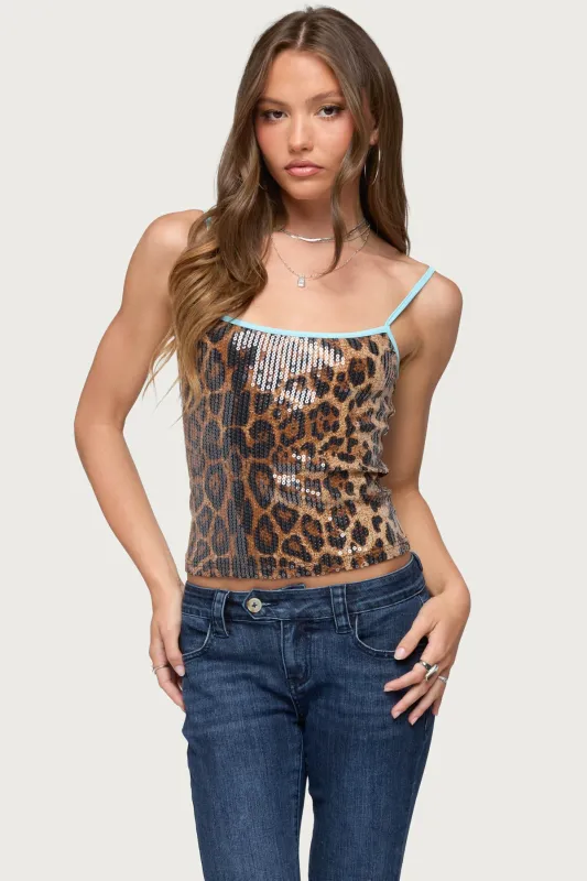 Dimitra Sequin Leopard Tank Top made by Edikted