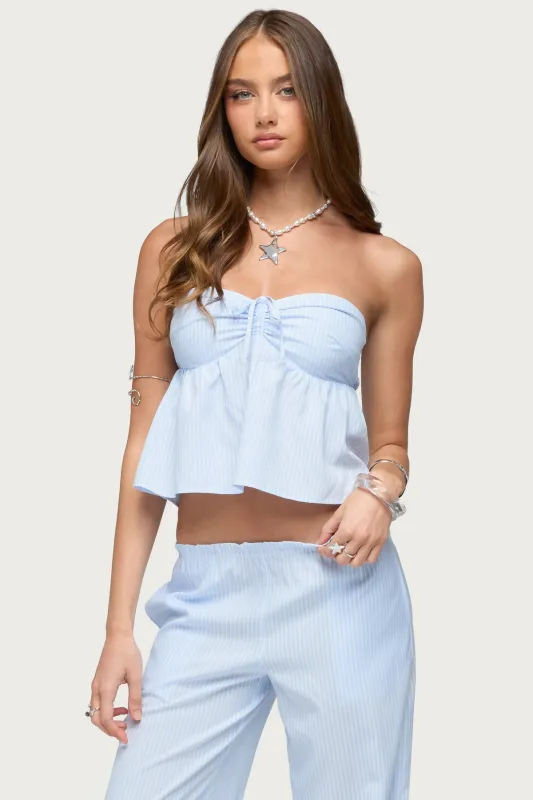 Cersei Striped Tie Front Strapless Top made by Edikted