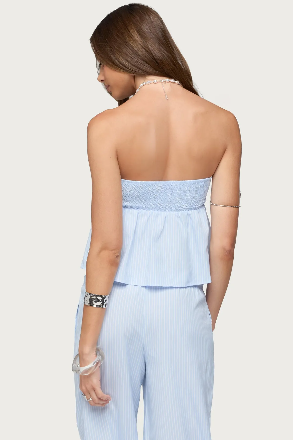 Cersei Striped Tie Front Strapless Top sold by Edikted product image thumbnail 5
