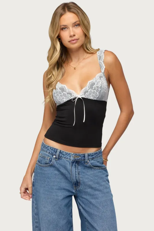 Troya Contrast Lacey Top made by Edikted