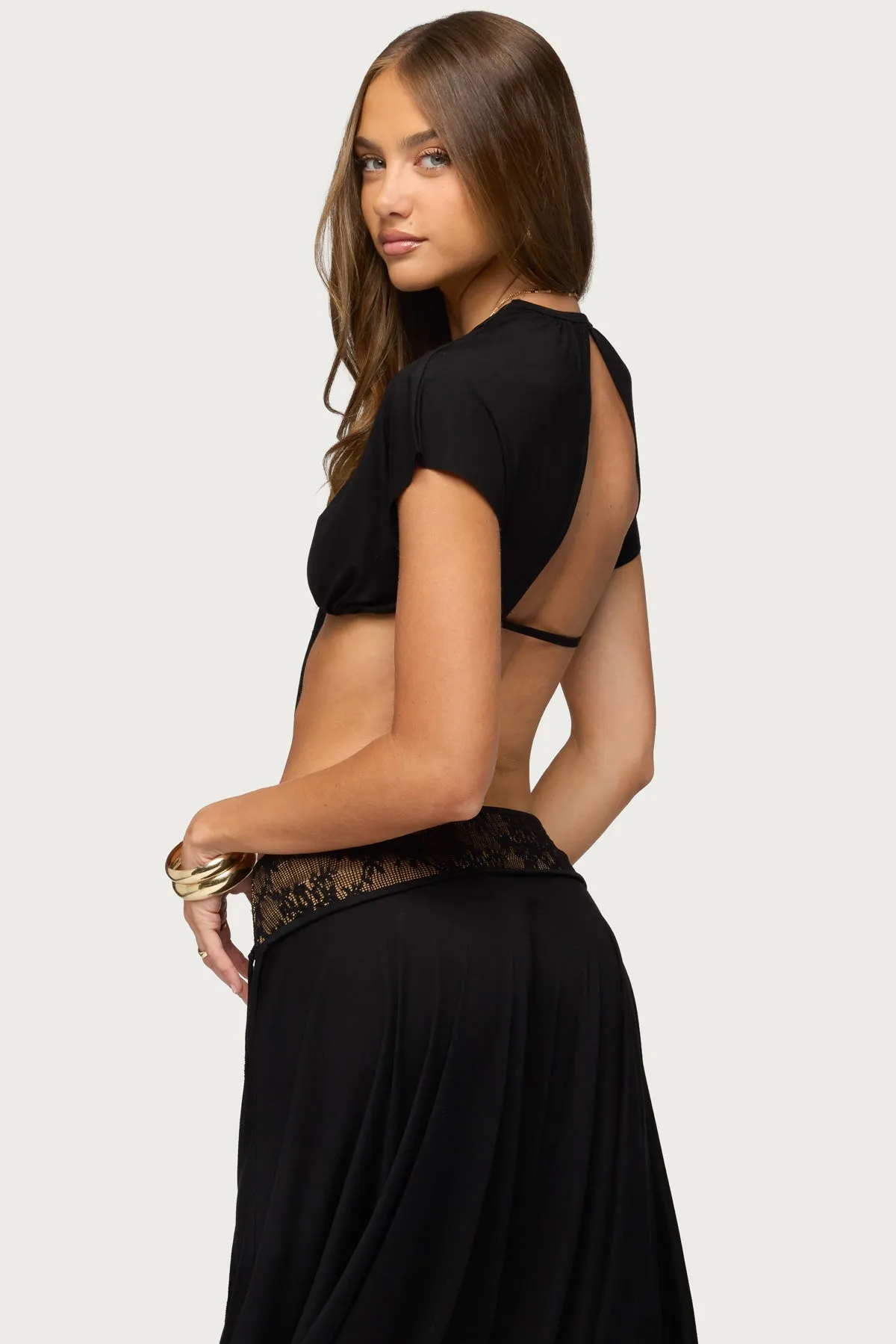 Kaylea Tie Front Backless Crop Top sold by Edikted product image thumbnail 4